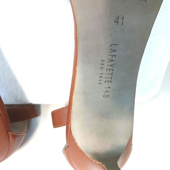 LAFAYETTE 148 Ankle Strap Heels Sz 41 BROWN Sandals Lula Luxury retail $455 NEW - Picture 14 of 16